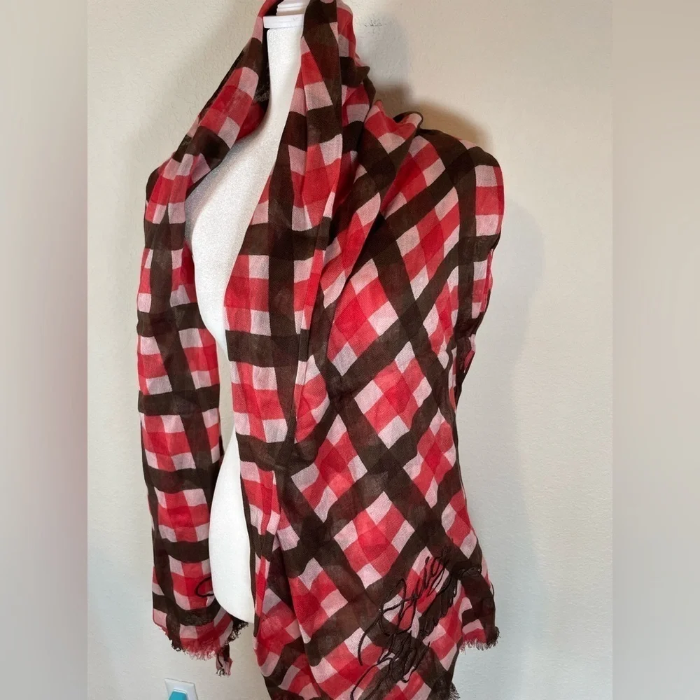 Oversized Juice Couture Red and Brown Checkered Scarf